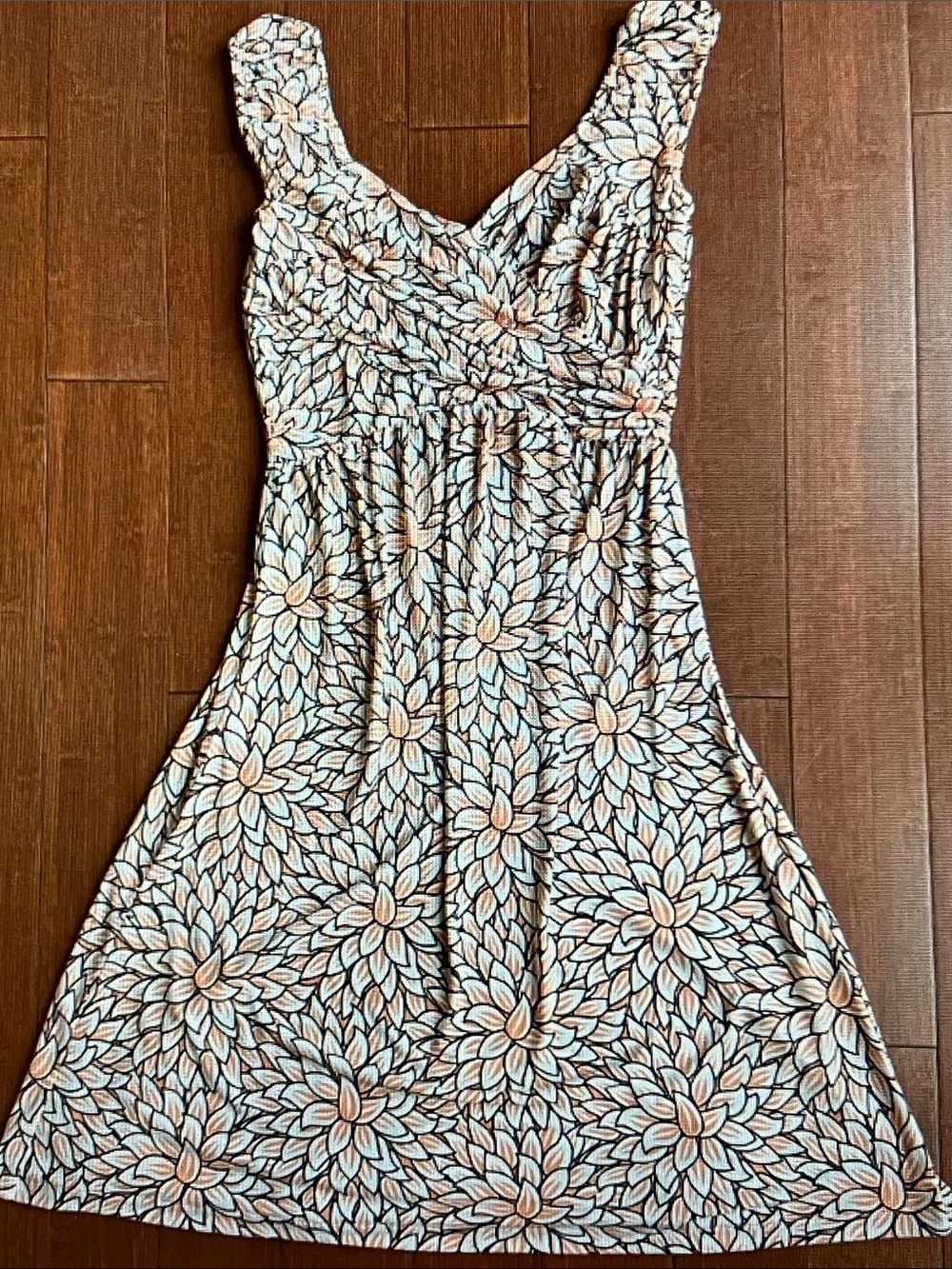 Chadwicks Sleeveless Floral Midi Dress in White, Light Blue & Peach